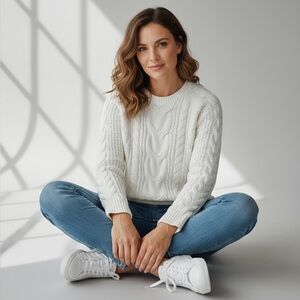 J. Jill Cable Knit Chenille Ivory Sweater, Size XS NWOT